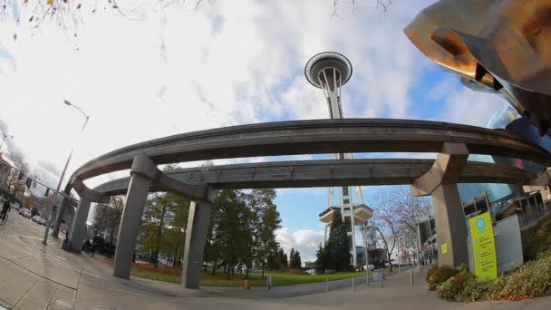 Static view looking up toward the Space Needle. — Stock Video