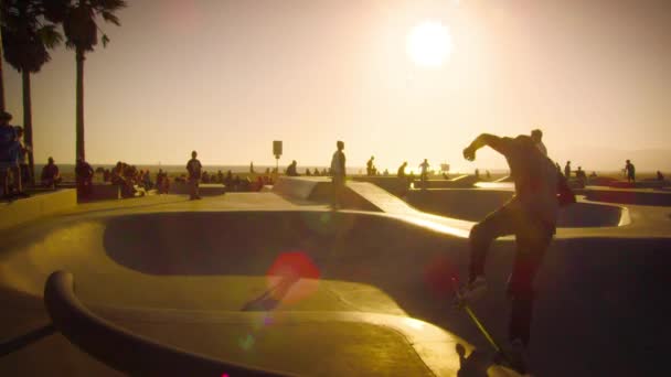 Skatistas e outras pessoas em um parque de skate — Vídeo de Stock