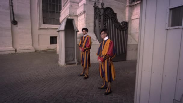 Dois Guardas Suíços da Basílica de São Pedro — Vídeo de Stock