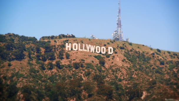 Prise de vue statique longue distance du panneau Hollywood — Video