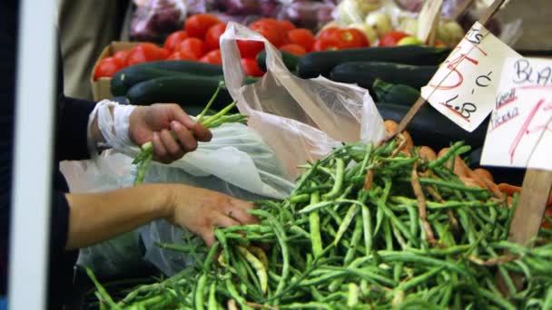 Verse producten op de markt in San Francisco — Stockvideo