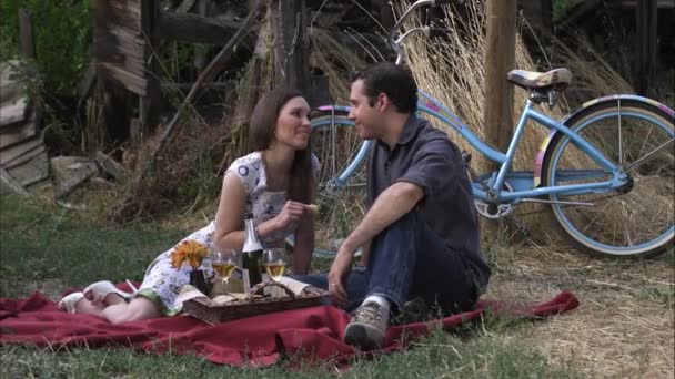 年轻夫妇在野餐. — 图库视频影像