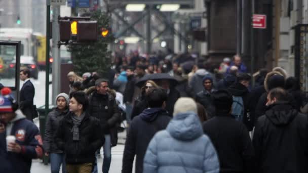 Drukke straat met mensen en voertuigen — Stockvideo