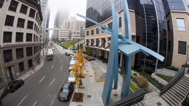 Time-lapse van downtown stad straat in Seattle. — Stockvideo