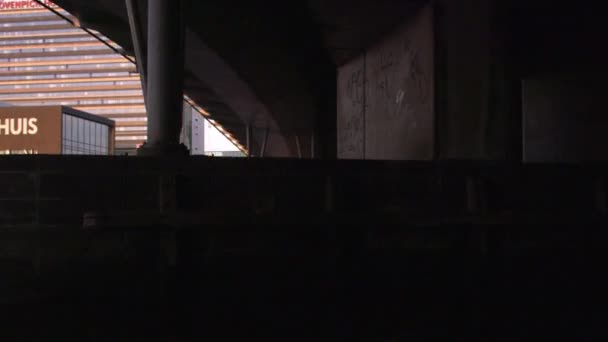 Tracking shot of buildings near the IJ tunnel in Amsterdam, Pays-Bas — Video