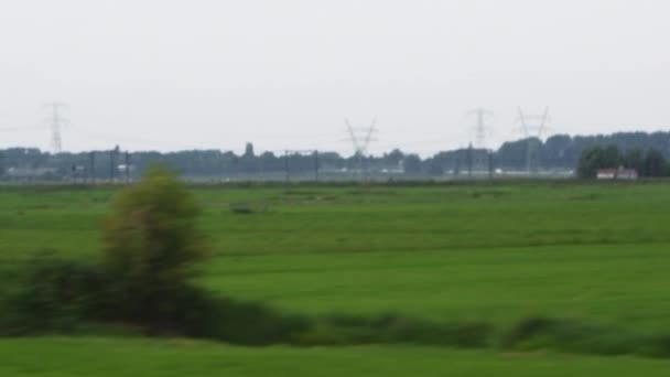 Paisaje agrícola de un tren en movimiento — Vídeos de Stock