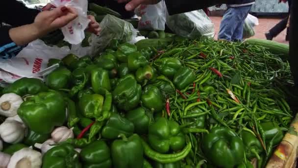 Hortalizas en un mercado abierto en San Francisco — Vídeos de Stock