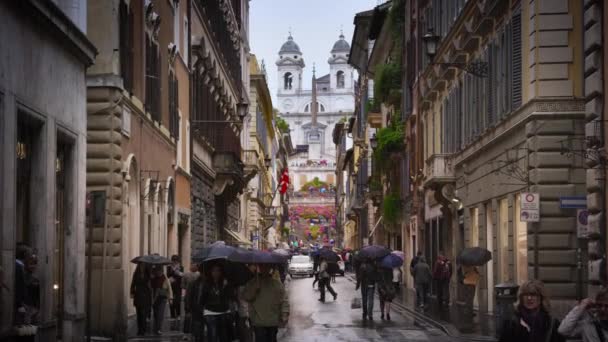 Trinita dei Monti od ulicy Via Dei Condotti — Wideo stockowe