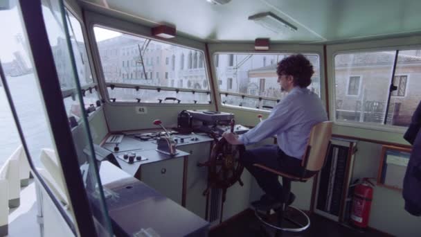 Boat cockpit traveling on the Grand Canal — Stock Video