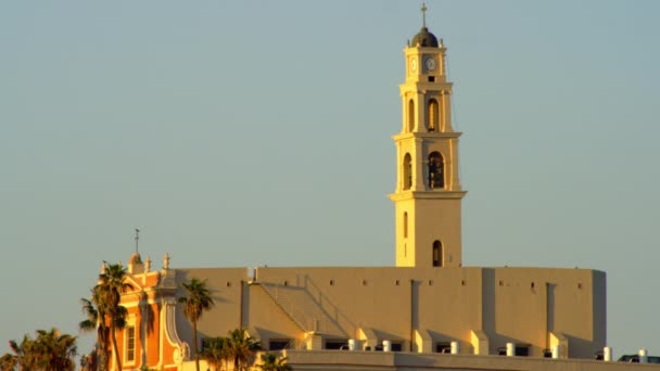 Amanecer en la Iglesia de San Pedro, Jaffa, baleado en Israel — Vídeo de stock