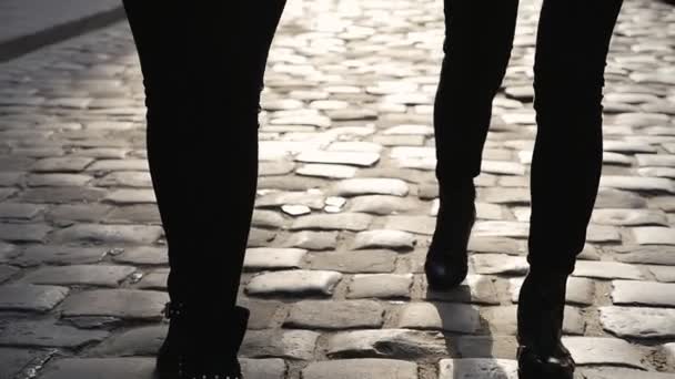 Duas mulheres caminhando na cidade, steadicam tiro — Vídeo de Stock