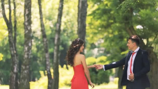 Um casal elegante dançando no parque — Vídeo de Stock