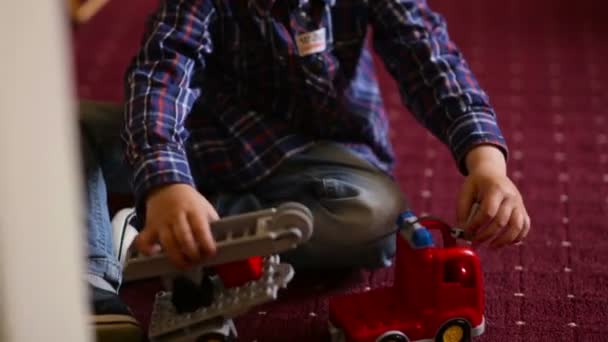 Boy playing with the constructor. DOLLY HD — Stock Video