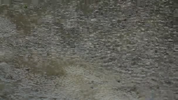 Les gouttes de pluie tombent dans la flaque Créer des ondulations d'eau — Video