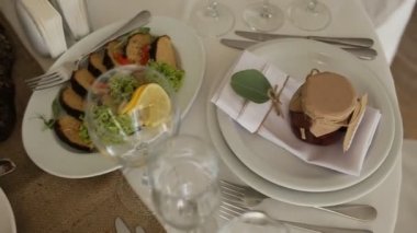 Catering Hizmetleri geçmiş olay parti Restoran tabloda Konuklar snacks ile Üstten Görünüm