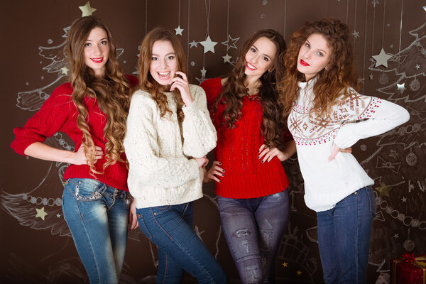 Christmas celebration. Friends with  Gifts . New Year party