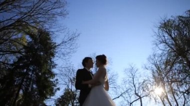 Parkta çift siluet yavaş çekim yakın çekim