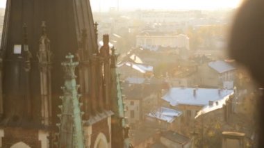 wonderful  building on a background city sunset  shot in slow motion  close up