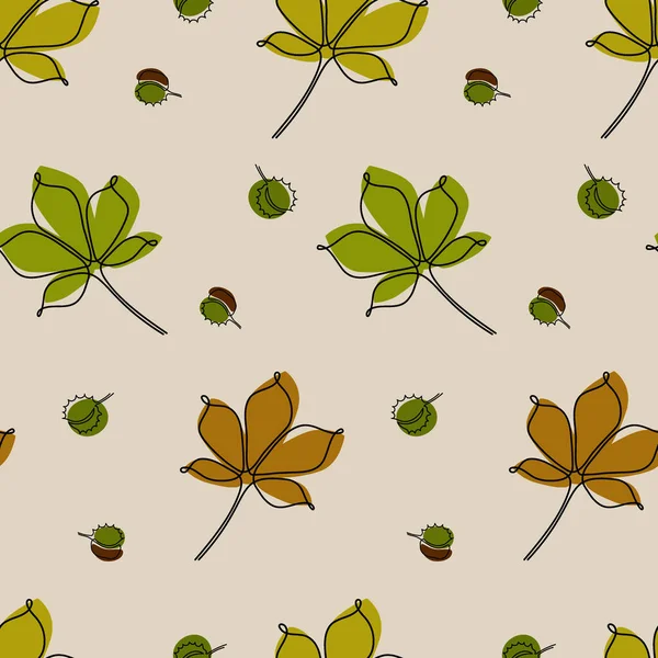 Un motif de lignes de feuilles de châtaignier sur fond beige. Graphiques et illustrations — Image vectorielle