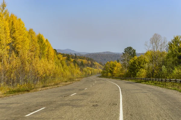 Dağ yolundan uzak doğu Tayga üzerinde.