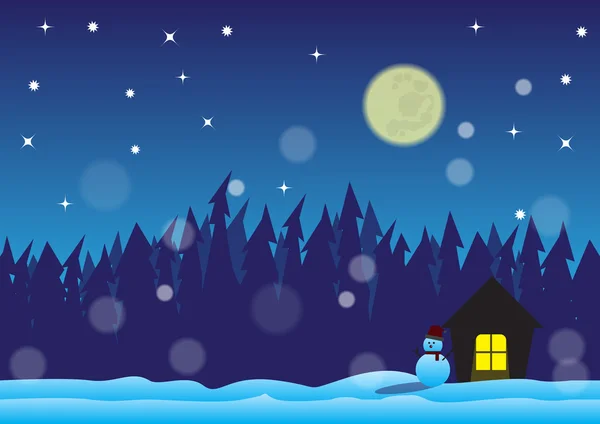 Christmas nacht in sneeuwveld — Stockvector