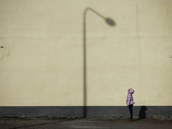 Little Girl Looks Surprise Shadow Wall Royalty Free Stock Images