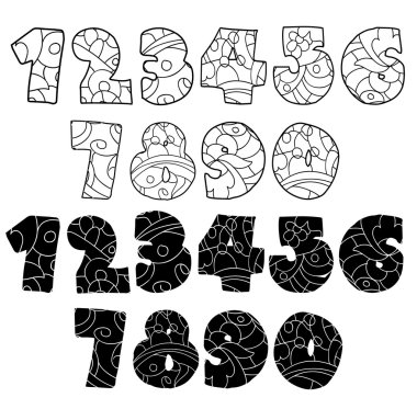 Zentangle numbers set. Collection of doodle numbers with zentang