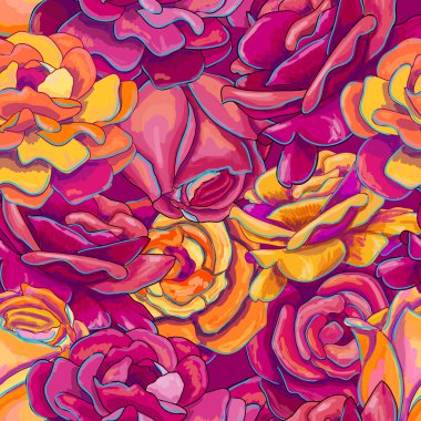 Vector illustration with blue,red, yellow and green leaves roses