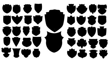 Vektör siyah kalkanları ayarla, kalkan kutsal kişilerin resmi veya logosu koleksiyonu düz, 