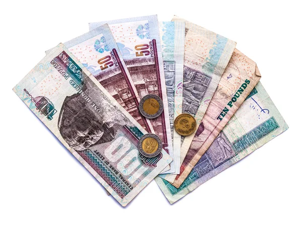 Money from Egypt, pound banknotes and coins, egyptian money fina — Stockfoto