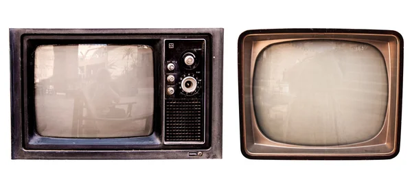 A antiga coleção de TV no fundo branco isolado, retro vi — Fotografia de Stock