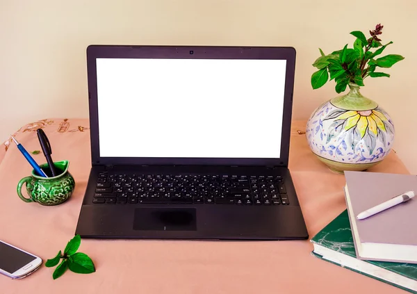 Laptop computer mock up with beautiful islamic style vases and p