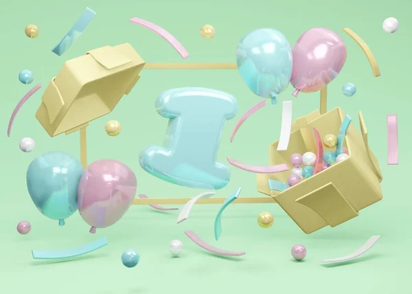 Rendering Concept Van Happy Birthday Party Nummer Verjaardag Explodeert Uit — Stockfoto