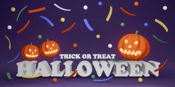 Concetto Rendering Del Banner Web Halloween Zucche Testo Halloween Trick — Foto Stock