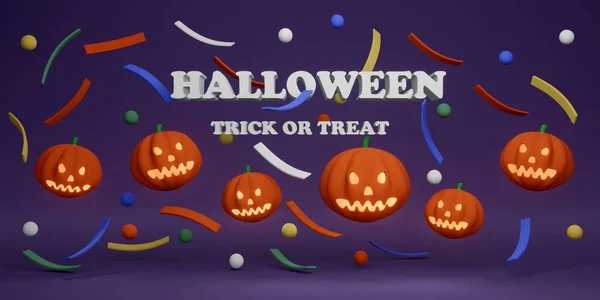Rendering Begreppet Halloween Bakgrund Pumpar Och Text Halloween Trick Eller — Stockfoto