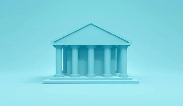 Rendering Blue Government Bank Building Icon Blue Background Render Ilustração — Fotografia de Stock