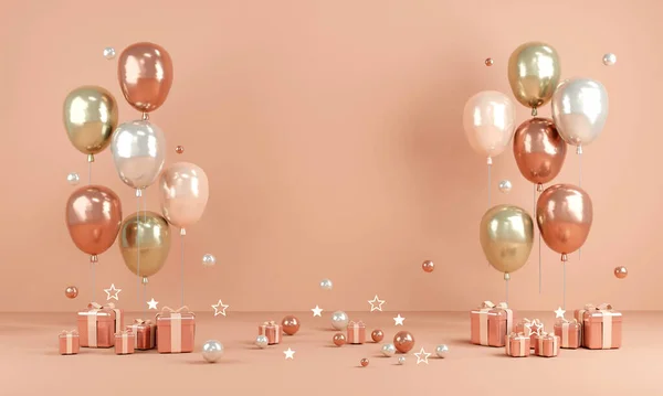 Рендеринг Концепция Приглашения День Рождения Валентинки Рекламы Воздушные Шары Розового — стоковое фото
