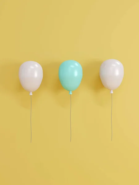 Rendering Blauwe Ballon Onderscheiden Van Menigte Gele Achtergrond Concept Van — Stockfoto