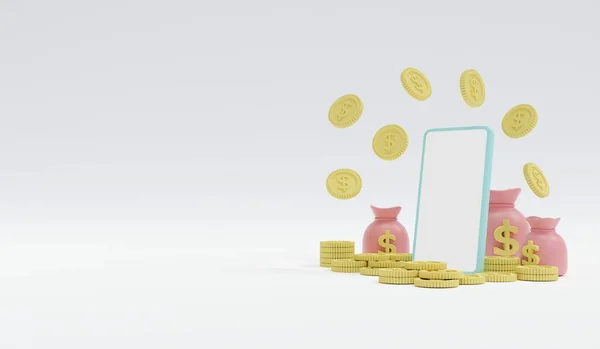 Rendering Koncept Peněz Line Finanční Služby Investice Pastelové Mince Taška — Stock fotografie