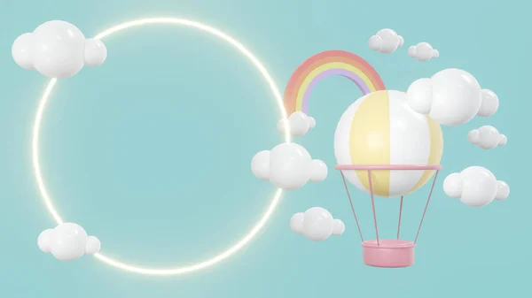 三维渲染热气球彩虹和云彩在天空中 3D渲染示例 — 图库照片