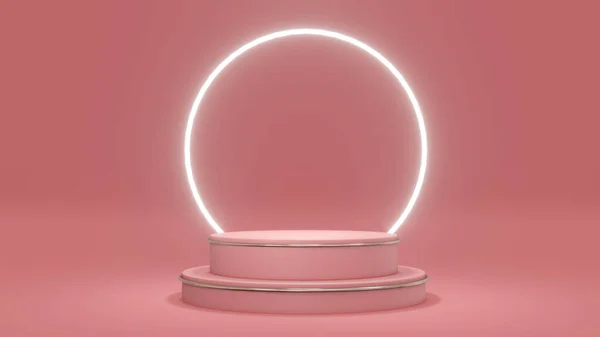 Рендеринг Концепция Подиума Блестящим Кольцом Фоне Розовой Теме Коммерческого Косметического — стоковое фото