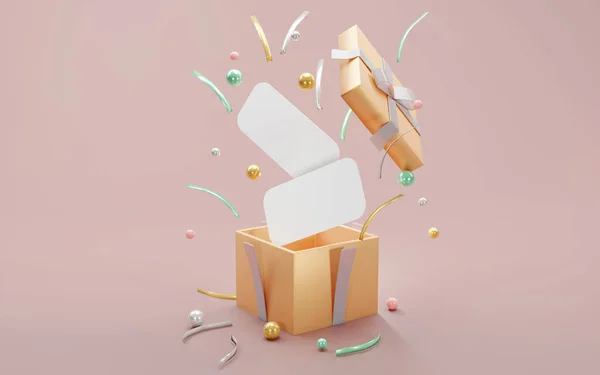 Das Rendering Konzept Einer Geschenkbox Eröffnet Sich Luxuriöse Geometrische Elemente — Stockfoto