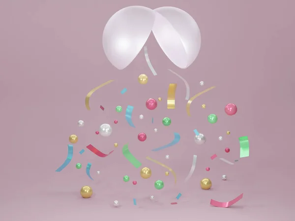 Rendering Concept Van Confetti Vallen Van Een Witte Bal Lichtroze — Stockfoto