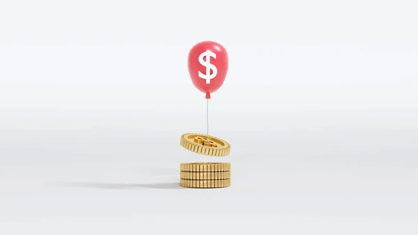 Rendering Stack Coins Balloons Taking Coin Air Background Concept Financial — Fotografia de Stock