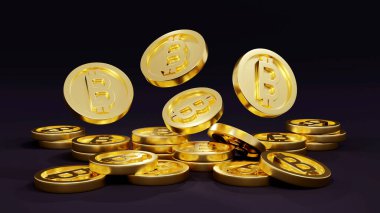 3 boyutlu şifreleme B madeni para sistemi, arka plan kavramı olan ademi merkeziyetçi finans üzerine düşen engelleme zincirine atıfta bulunuyor. 3 boyutlu görüntüleme. 3B illüstrasyon.