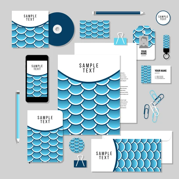 Corporate identity business set design. Vector stationery template design with Fish Or Snake Scales. Documentation for business. — 图库矢量图片