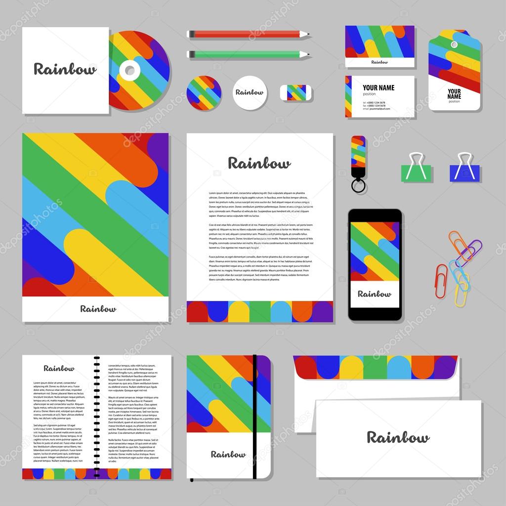Corporate identity business set design. Vector stationery template design with Rainbow. Documentation for business.