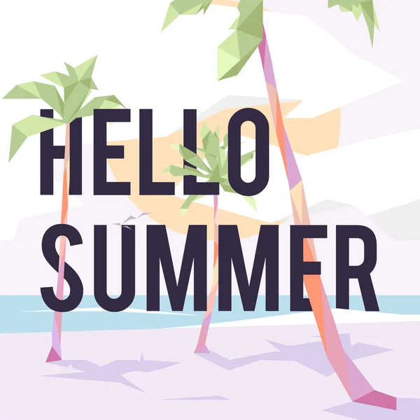 Vettoriale sfondo vacanza estiva con tipografia elegante. Bella giornata di sole sulla spiaggia con palme. Ciao estate . — Vettoriale Stock