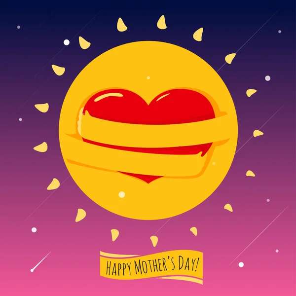 Romantisch en liefde illustratie van de zon met zijn handen, die hugs hart. Wenskaart voor Happy Mother's Day. — Stockvector