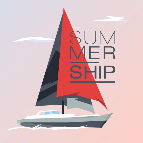 Design Illustration Concepts Summer Ship with Style Typography (en inglés). Ilustración vectorial. Conceptos Banner web y materiales impresos. De moda y hermosa. Poligonal bajo polivinílico. Fondo de gradiente — Archivo Imágenes Vectoriales